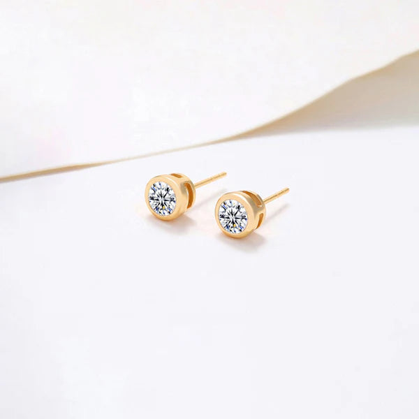 Shangri Premium American Diamond Stud Earrings – Minimal Gold Plated Everyday Elegance