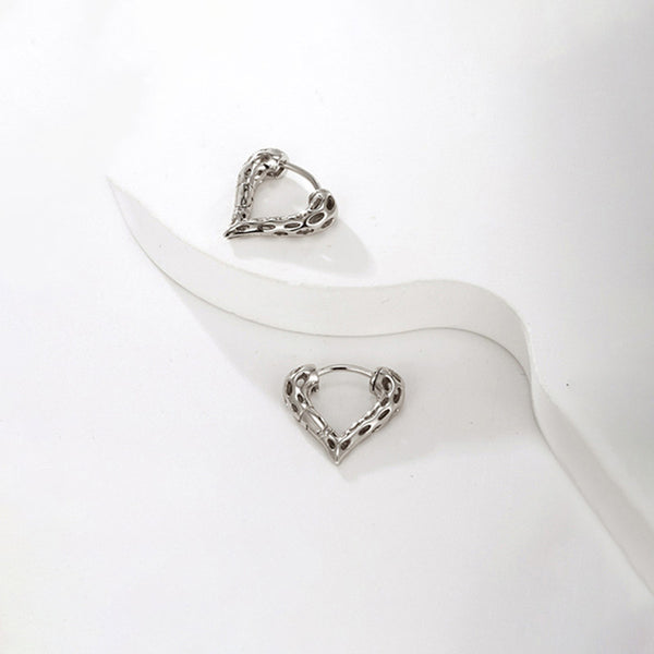 Silver Plated Heart Shaped Contemporary Hoop Earrings