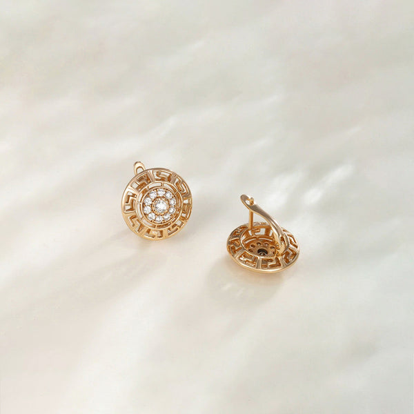 Gold-Plated Round Shape AD Studded Stud Earrings