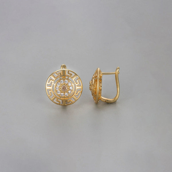 Gold-Plated Round Shape AD Studded Stud Earrings