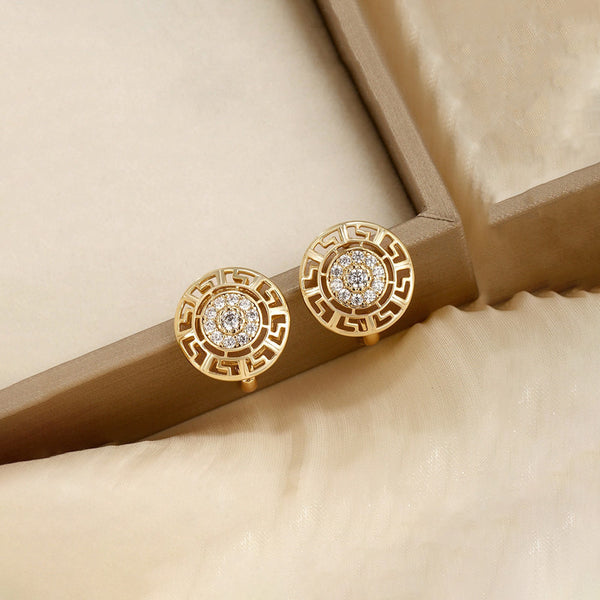 Gold-Plated Round Shape AD Studded Stud Earrings