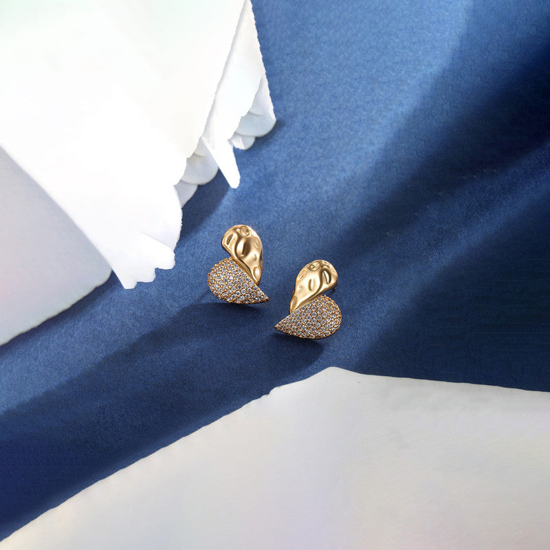 Shangri Luxe Heart AD Stud Earrings – Gold Plated Designer Statement Studs