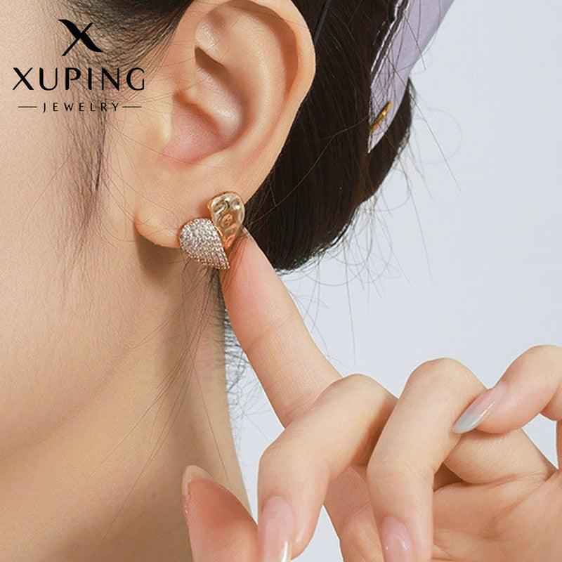 Shangri Luxe Heart AD Stud Earrings – Gold Plated Designer Statement Studs