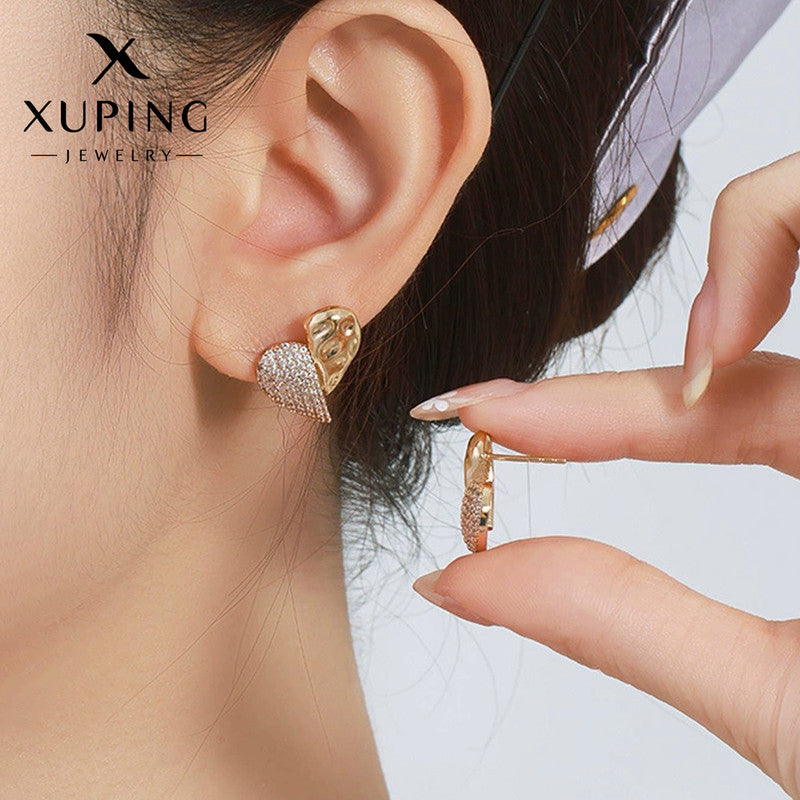 Shangri Luxe Heart AD Stud Earrings – Gold Plated Designer Statement Studs