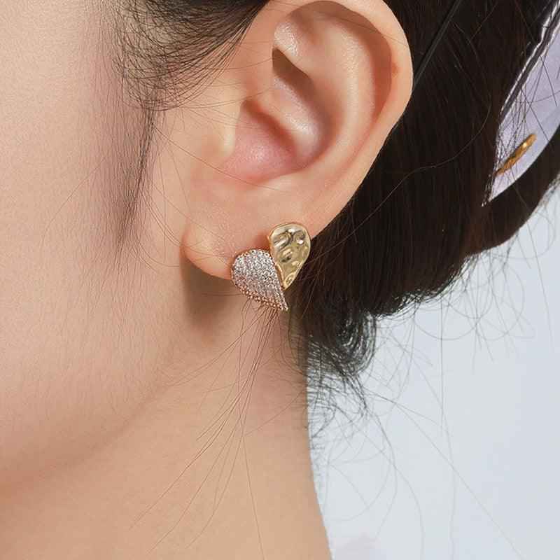Shangri Luxe Heart AD Stud Earrings – Gold Plated Designer Statement Studs