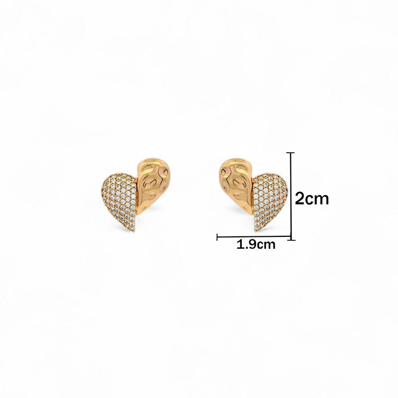 Shangri Luxe Heart AD Stud Earrings – Gold Plated Designer Statement Studs