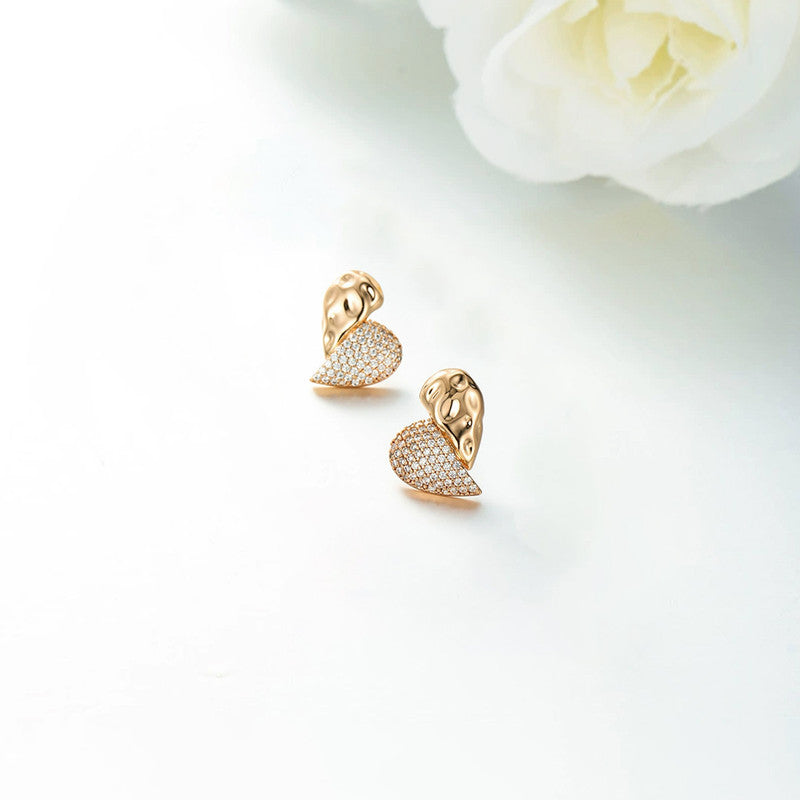 Shangri Luxe Heart AD Stud Earrings – Gold Plated Designer Statement Studs