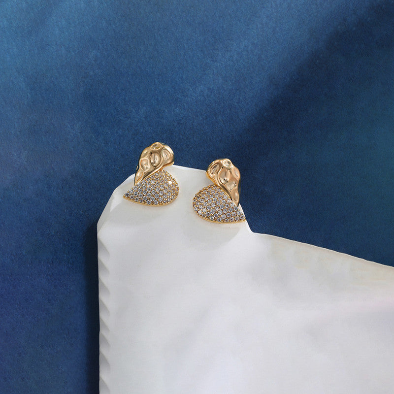 Shangri Luxe Heart AD Stud Earrings – Gold Plated Designer Statement Studs