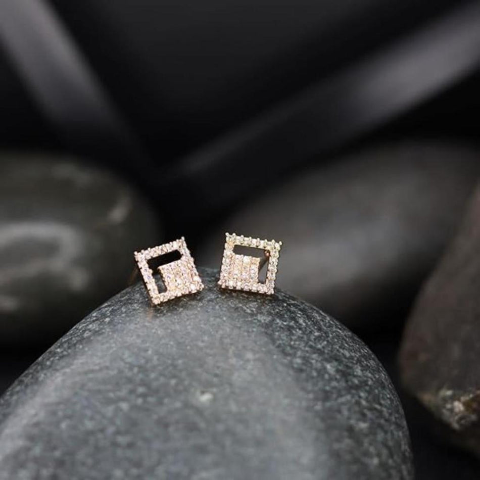 Rose Gold Plated Cubic Zirconia Square Stud Earrings