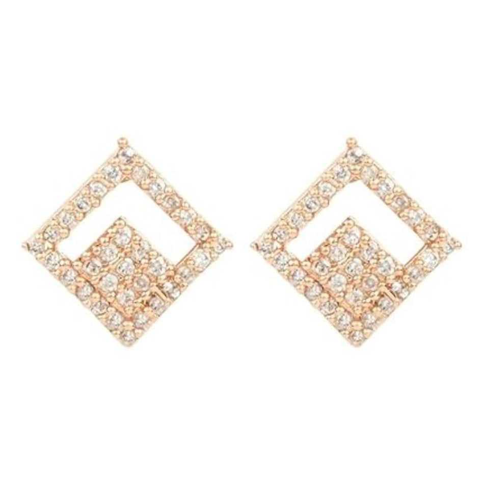 Rose Gold Plated Cubic Zirconia Square Stud Earrings