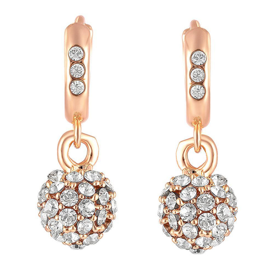 Rose Gold Plated Sparkling Crystal Ball Bali Earrings for Women