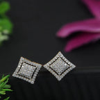 Gold Plated Cubic Zirconia Square Shaped Stud Earrings - Shangri 