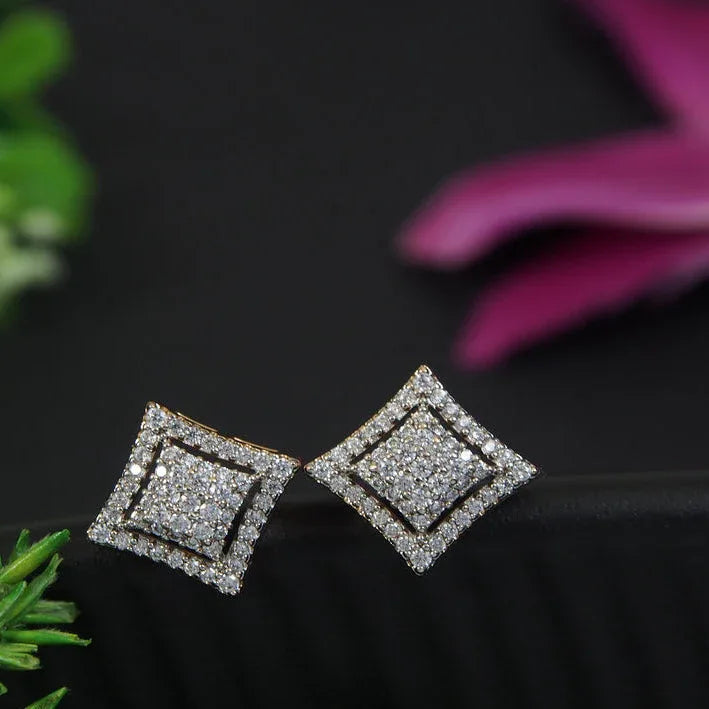 Gold Plated Cubic Zirconia Square Shaped Stud Earrings - Shangri 