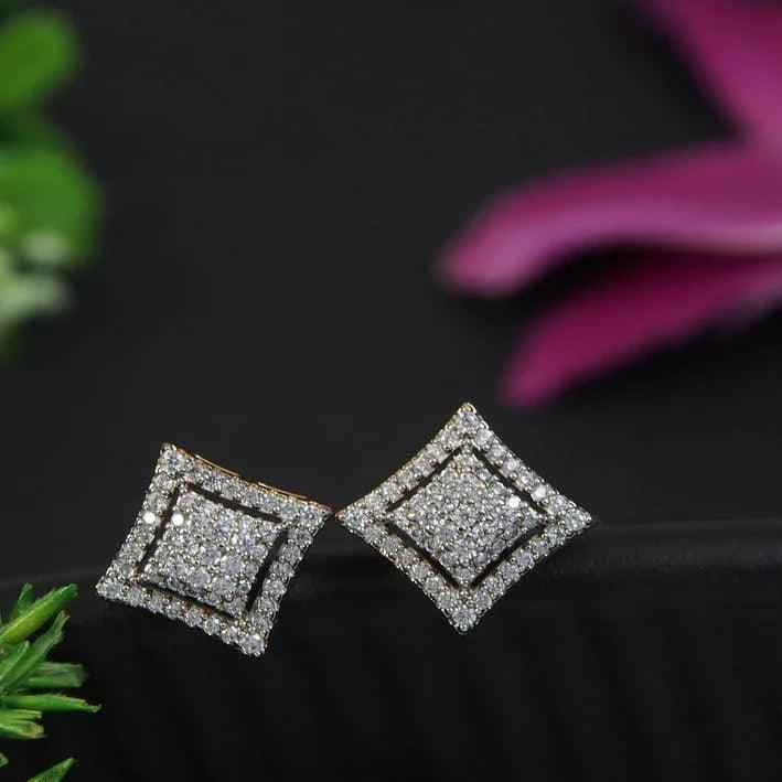 Gold Plated Cubic Zirconia Square Shaped Stud Earrings
