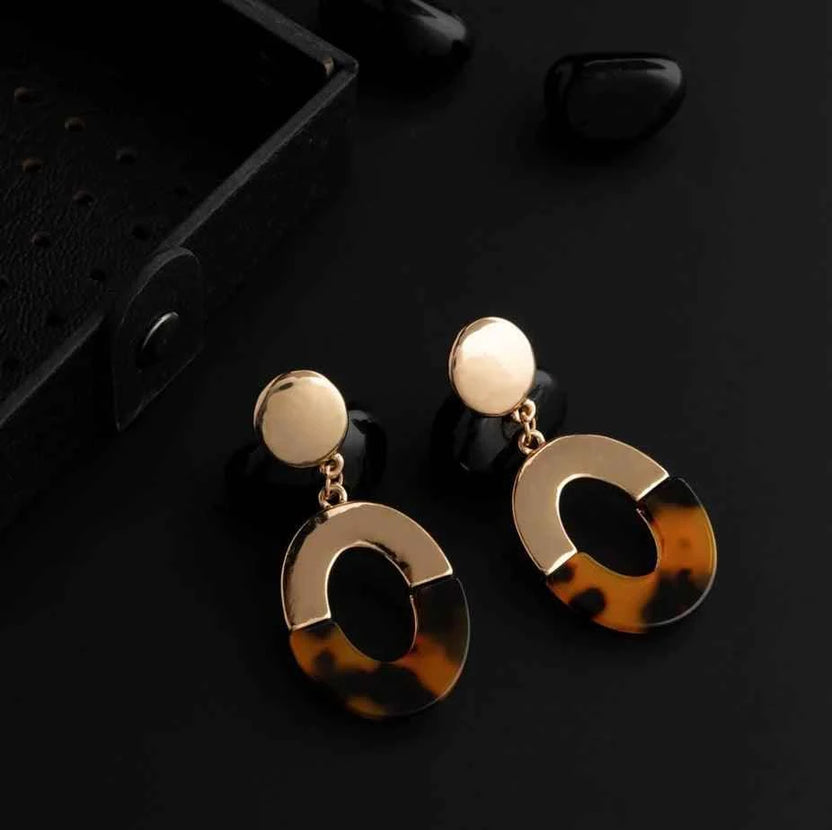 Gold Plated Oval Shaped Acrylic Indo-Western Earrings