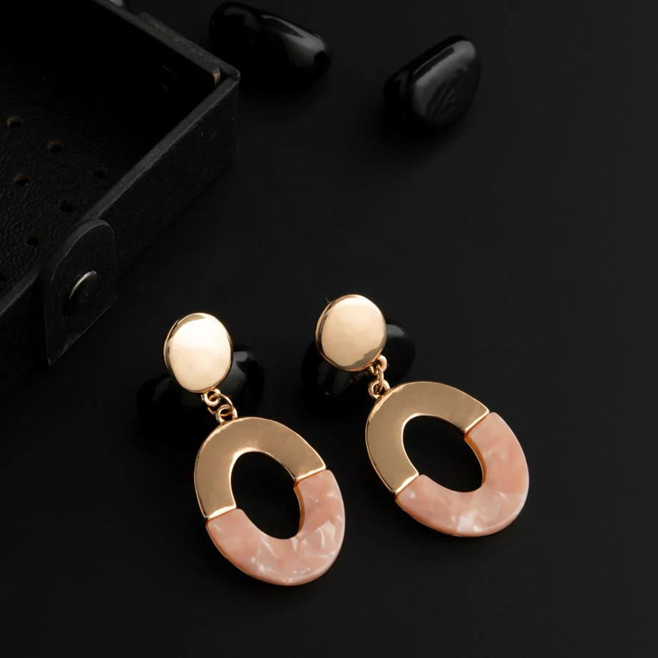Gold Plated Oval Shaped Acrylic Indo-Western Earrings