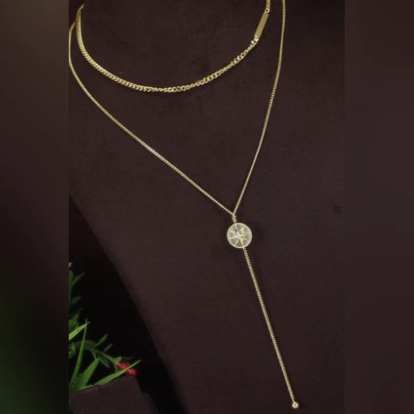 Double Layer Star Pendant Long Chain Necklace – Modern Western Style