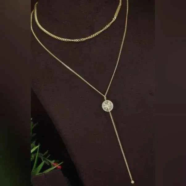 Double Layer Star Pendant Long Chain Necklace – Modern Western Style