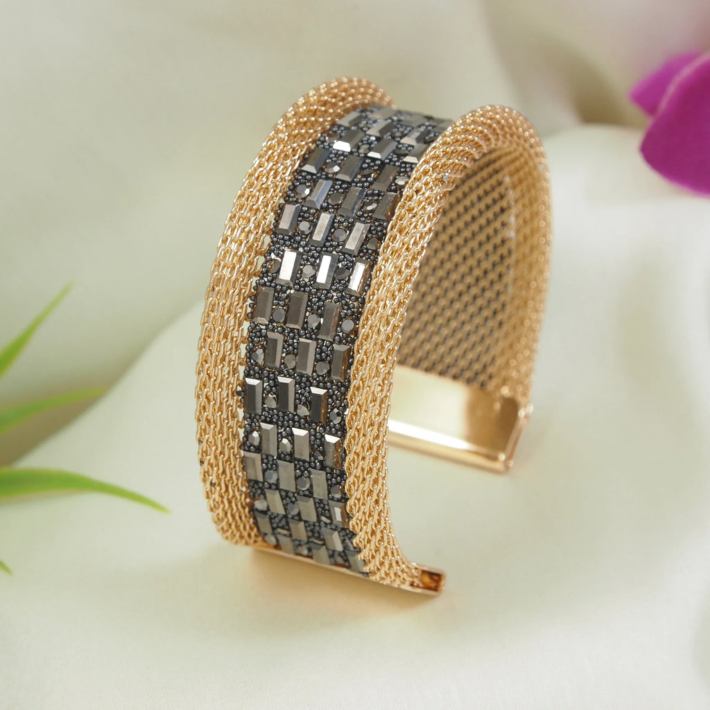 Crystal-Studded Adjustable Cuff Kada – Gold Plated | Modern Fashion Style - Shangri 