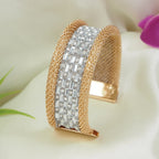 Crystal-Studded Adjustable Cuff Kada – Gold Plated | Modern Fashion Style - Shangri 