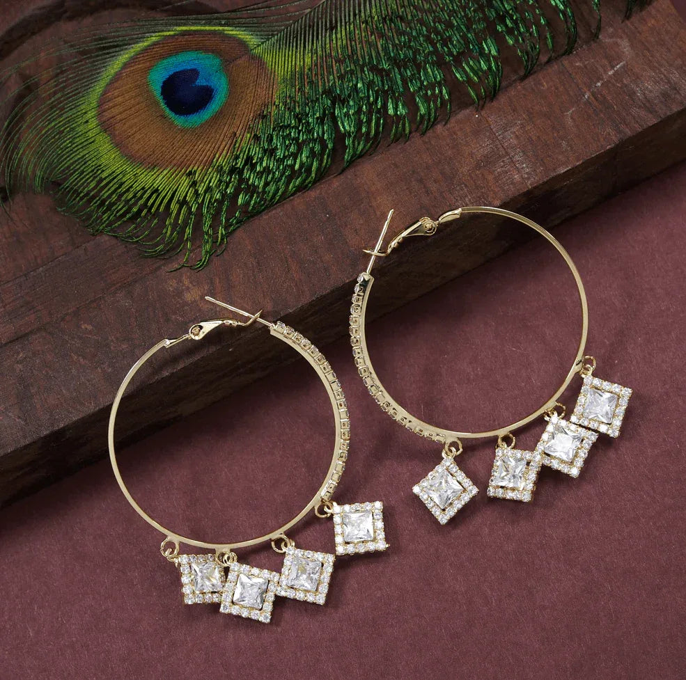 Korean Round Stone-Studded Fancy Earrings – Gold / Silver Plated - Shangri 