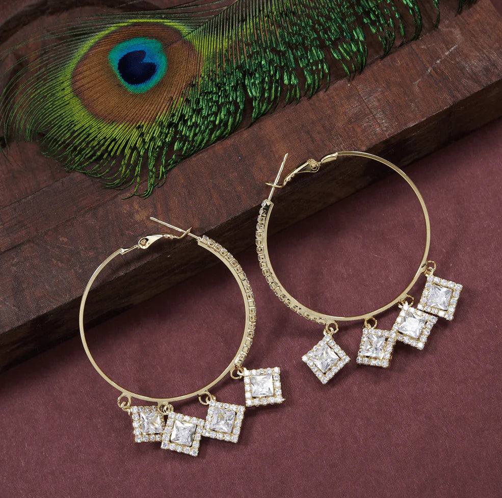 Korean Round Stone-Studded Fancy Earrings – Gold / Silver Plated