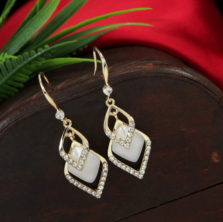 Korean Opal Stone Drop Earrings – Gold / Silver / Rosegold Plated