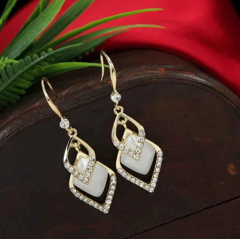 Korean Opal Stone Drop Earrings – Gold / Silver / Rosegold Plated