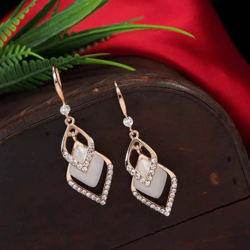 Korean Opal Stone Drop Earrings – Gold / Silver / Rosegold Plated