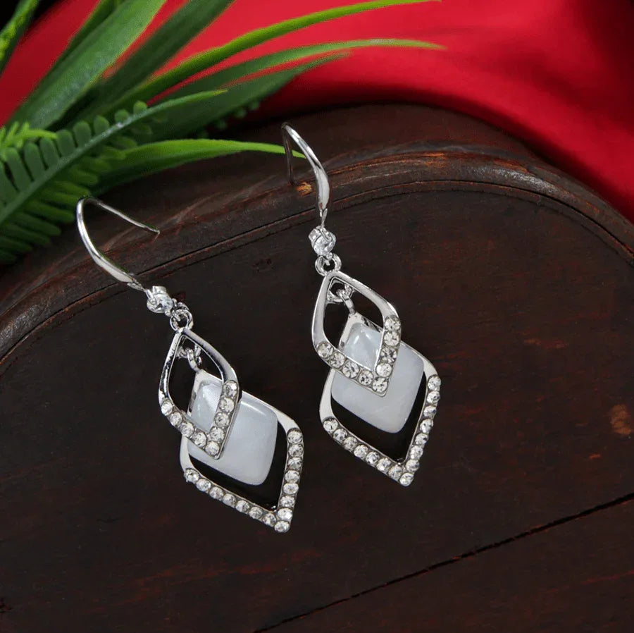 Korean Opal Stone Drop Earrings – Gold / Silver / Rosegold Plated - Shangri 