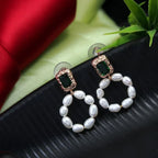 Korean Green Emerald Pearl Drop Earrings – Gold / Silver / Rosegold Plated - Shangri 