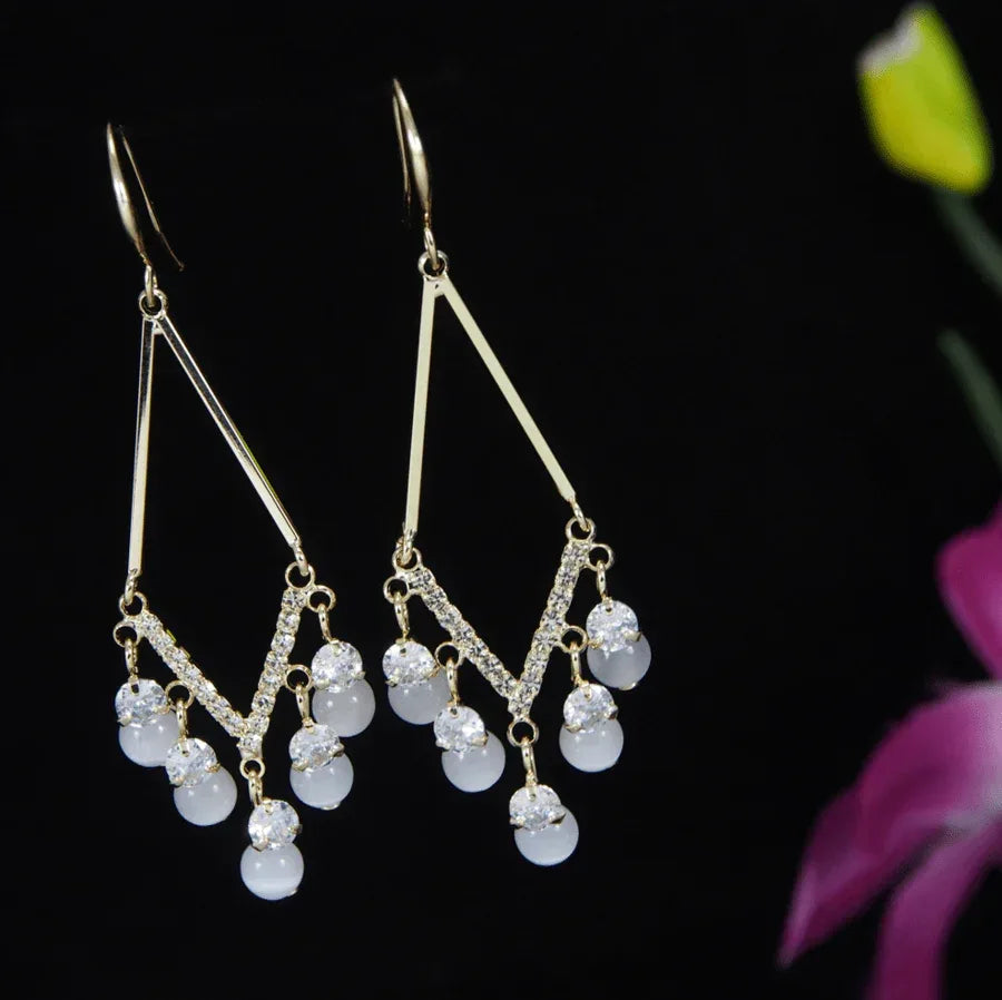 Korean Triangle CZ Pearl Earrings – Gold / Silver / Rosegold Plated - Shangri 