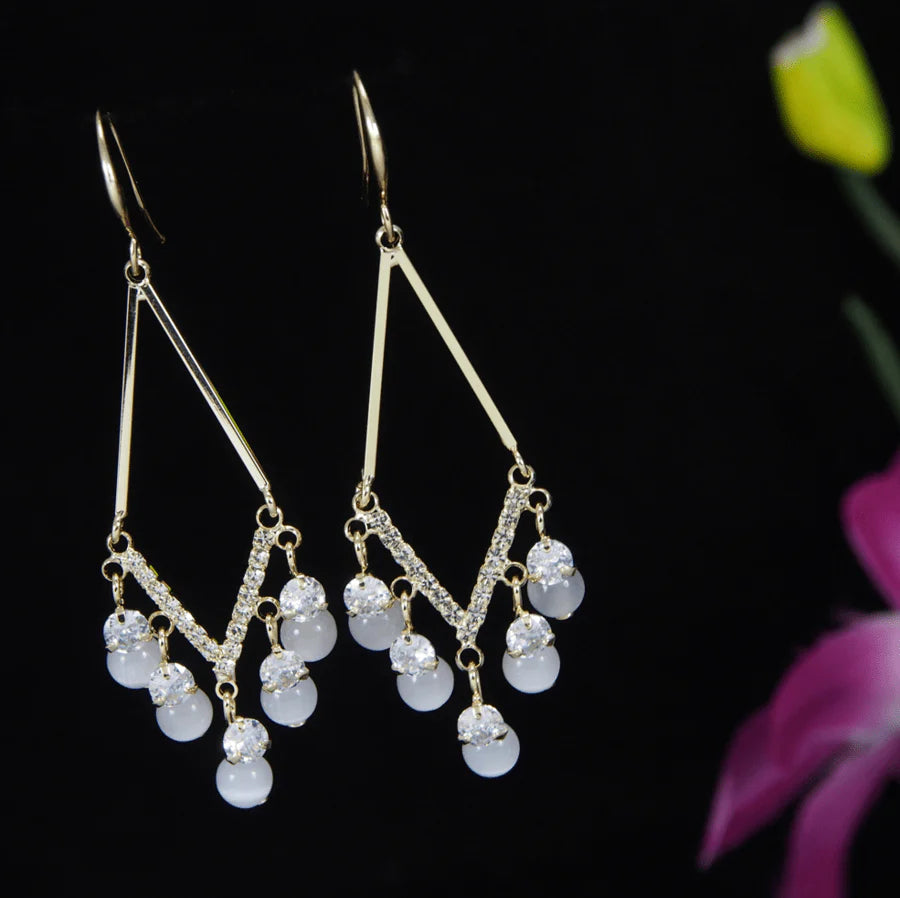 Korean Triangle CZ Pearl Earrings – Gold / Silver / Rosegold Plated