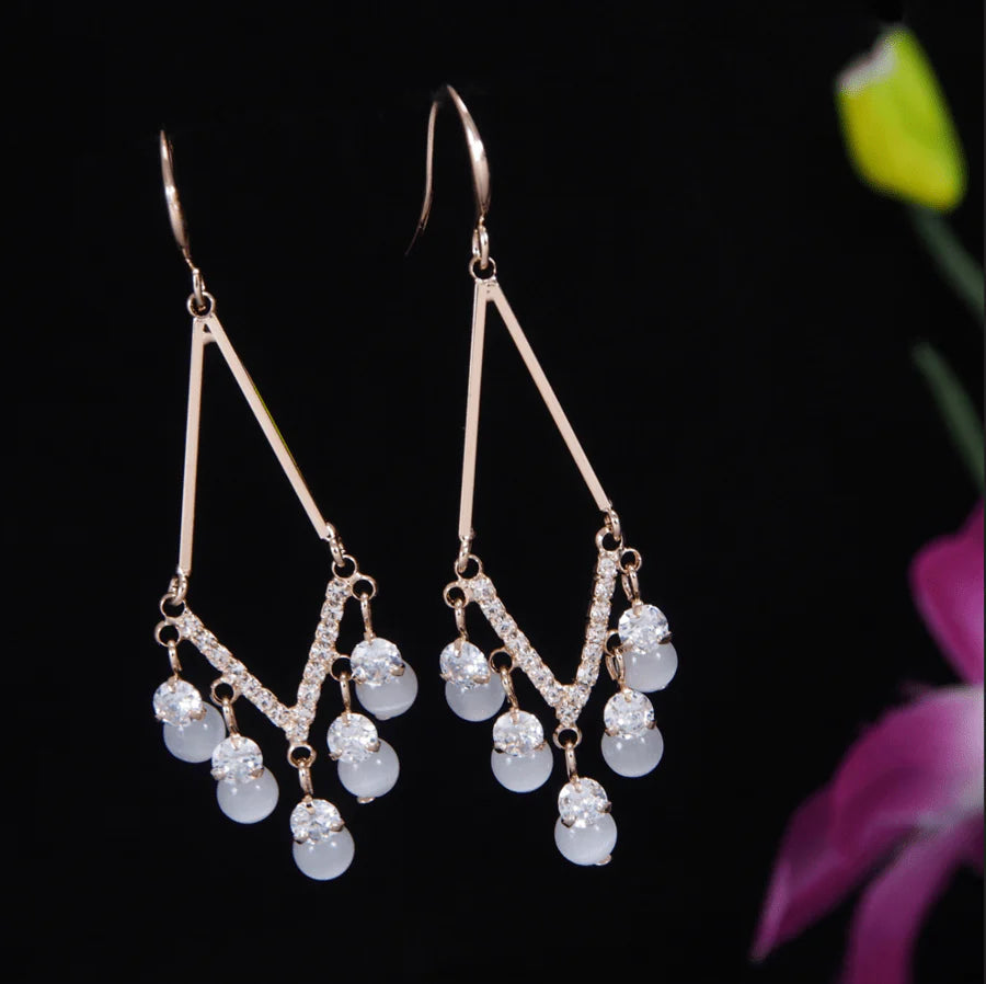Korean Triangle CZ Pearl Earrings – Gold / Silver / Rosegold Plated