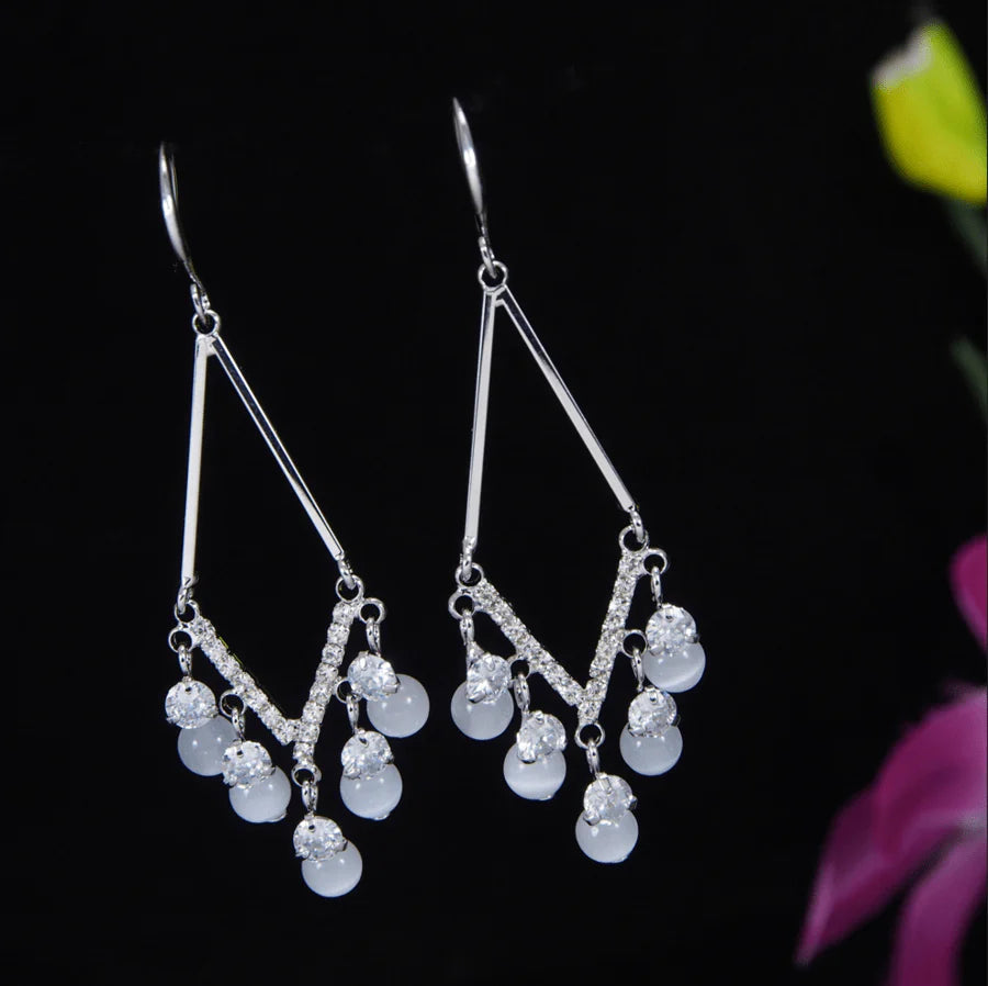 Korean Triangle CZ Pearl Earrings – Gold / Silver / Rosegold Plated