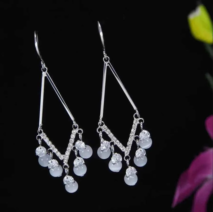 Korean Triangle CZ Pearl Earrings – Gold / Silver / Rosegold Plated