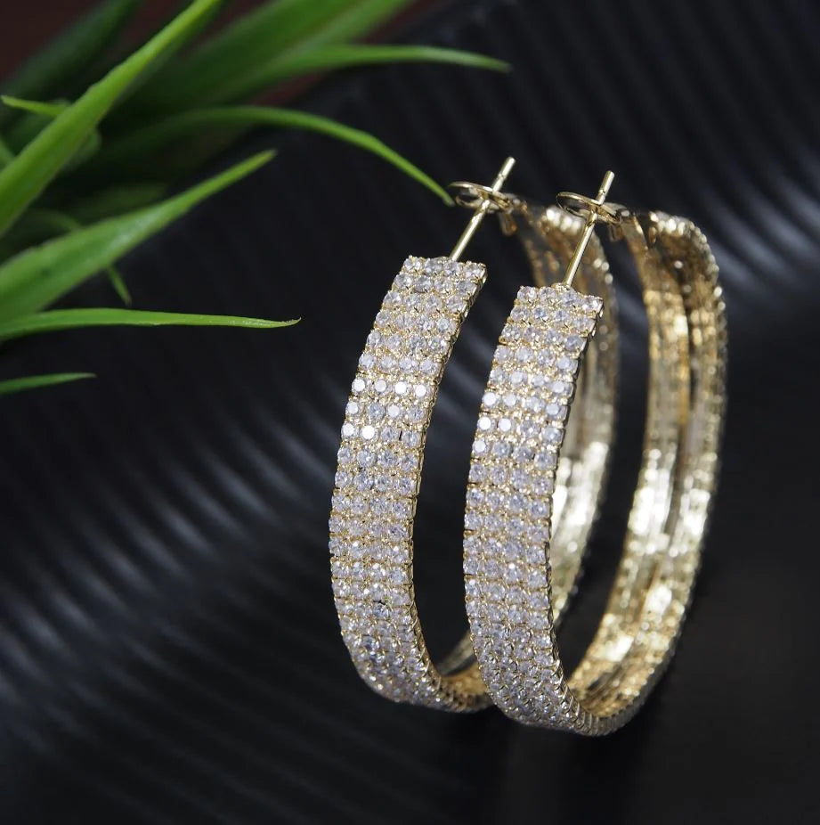 Korean CZ Round Hoop Earrings – Gold / Silver Plated