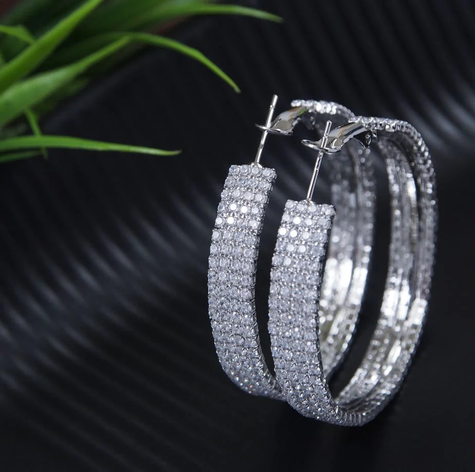 Korean CZ Round Hoop Earrings – Gold / Silver Plated