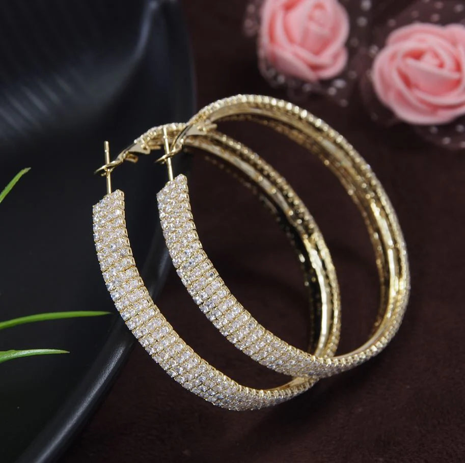 Korean CZ Round Hoop Earrings – Gold / Silver Plated