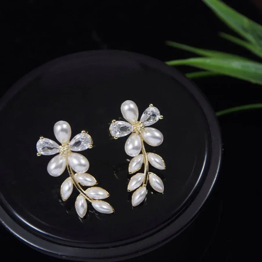 Korean Floral Leaf Drop Earrings – Gold / Silver / Rosegold Plated - Shangri 