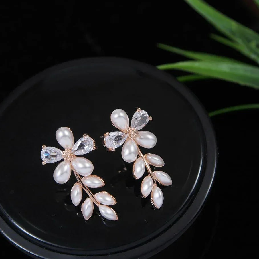Korean Floral Leaf Drop Earrings – Gold / Silver / Rosegold Plated - Shangri 