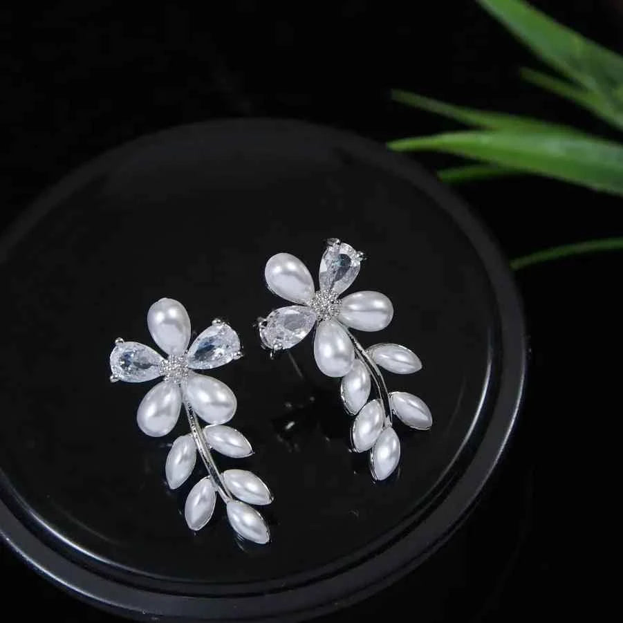 Korean Floral Leaf Drop Earrings – Gold / Silver / Rosegold Plated