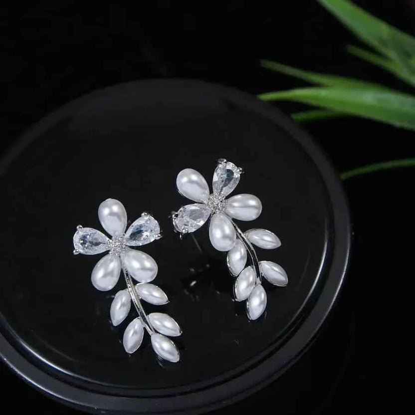 Korean Floral Leaf Drop Earrings – Gold / Silver / Rosegold Plated