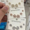 Korean CZ Flower Earring Set – Three Pair Combo | Gold / Silver / Rosegold Plated