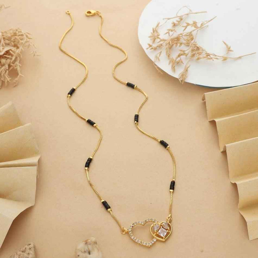Micro Gold Plated Heart Design Mangalsutra with Black Beads