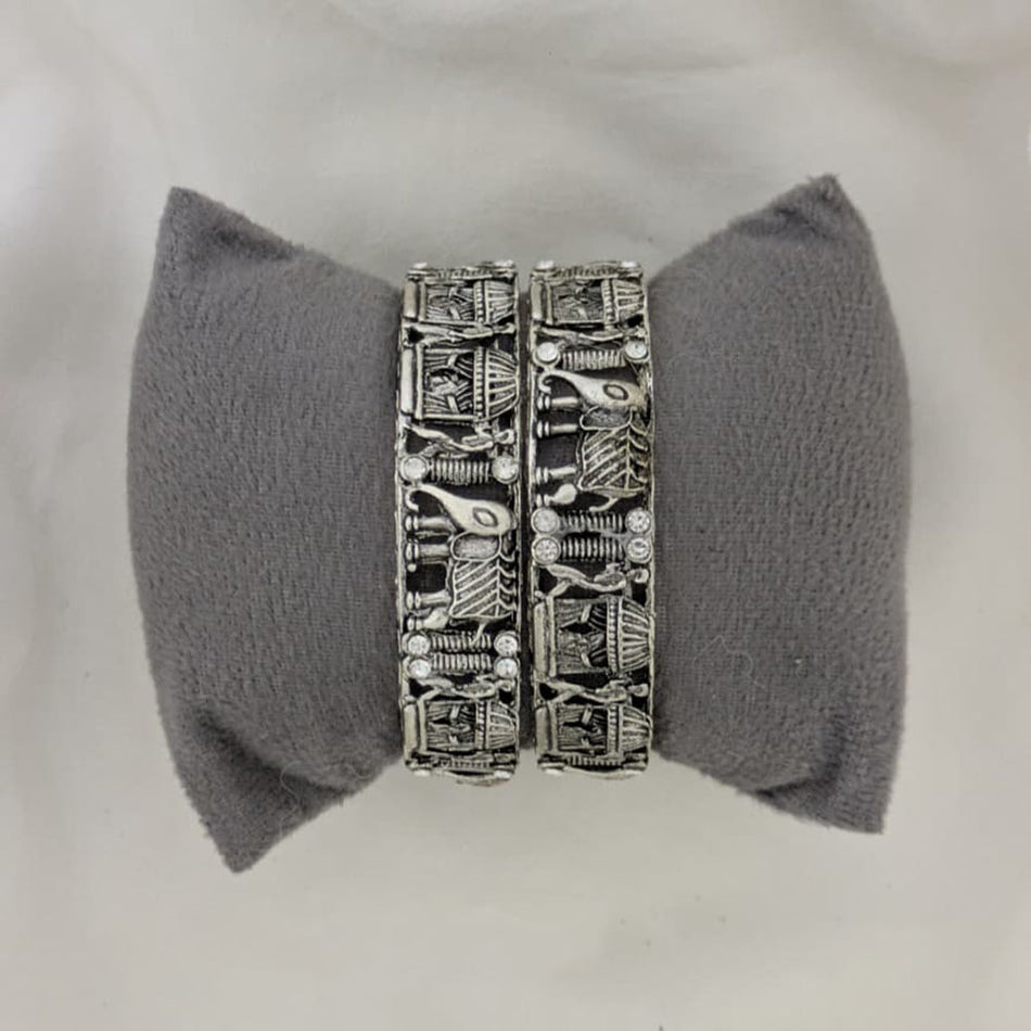 Oxidised Silver Plated Elephant Motif Bangles Set