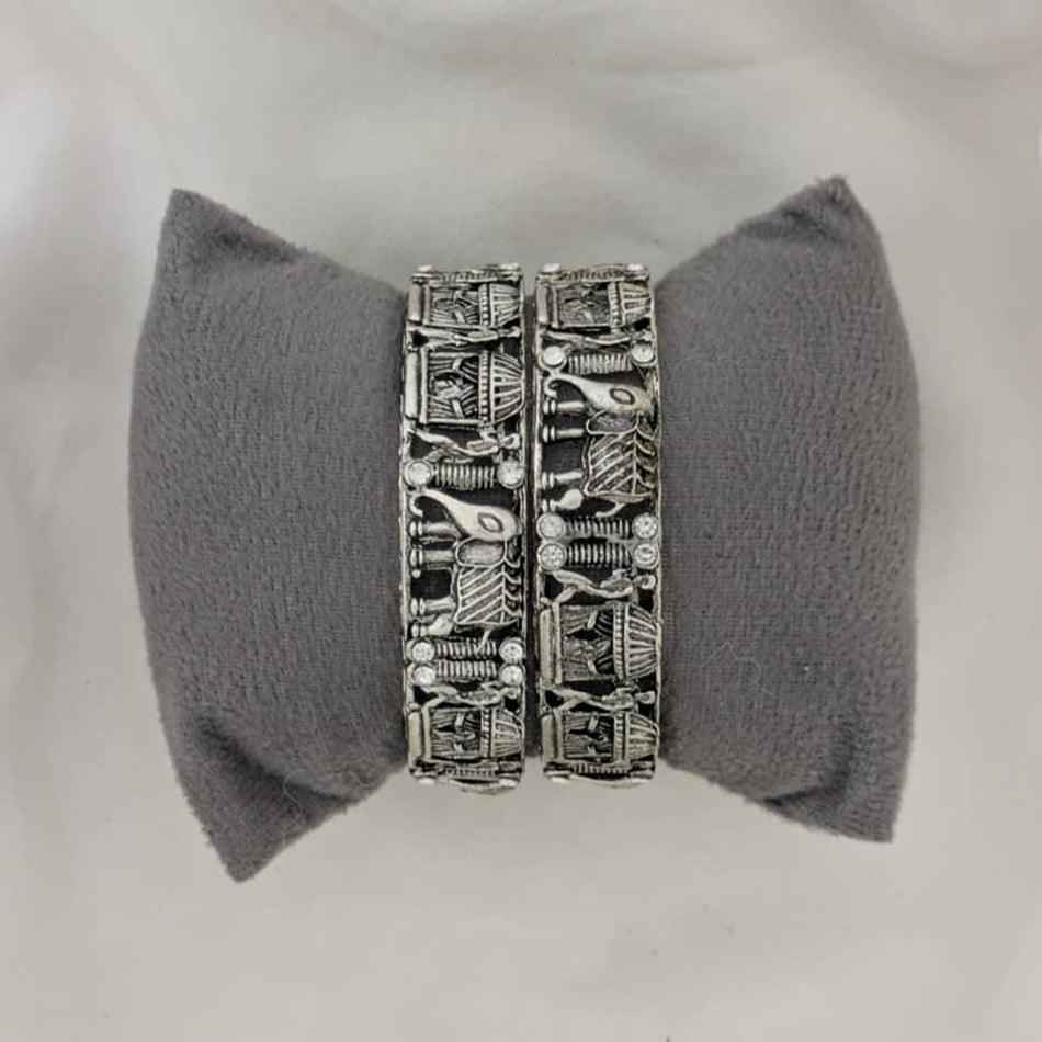 Oxidised Silver Plated Elephant Motif Bangles Set