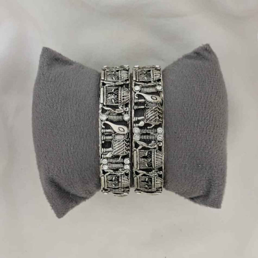 Oxidised Silver Plated Elephant Motif Bangles Set
