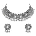 Ethnic Silver Oxidized Afghani Choker Necklace Set with Earrings