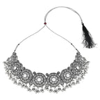 Ethnic Silver Oxidized Afghani Choker Necklace Set with Earrings